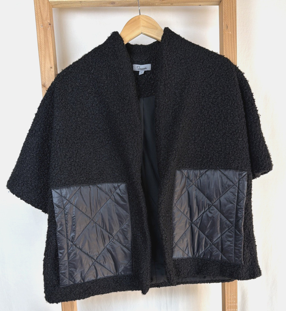 NWT Shana Black Boucle Cropped Puffy Pockets Jacket #0915 Size XL